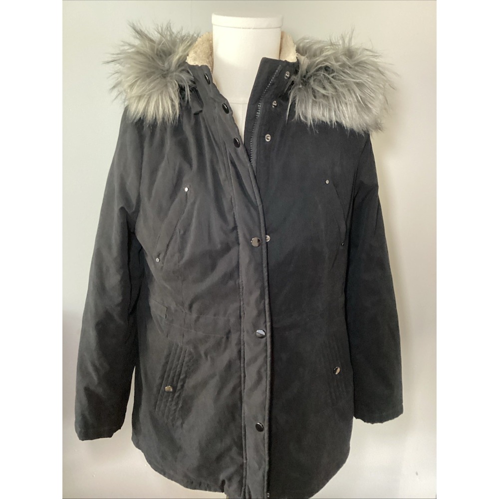 Halitech Women Large Winter Black Coat Hood With Faux Fur Warm,heavy